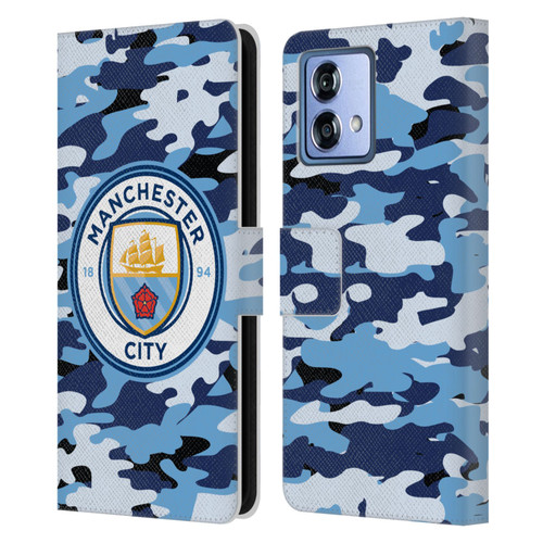 Manchester City Man City FC Badge Camou Blue Moon Leather Book Wallet Case Cover For Motorola Moto G84 5G
