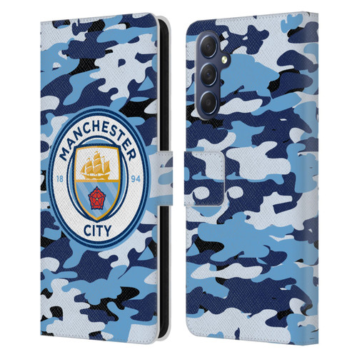 Manchester City Man City FC Badge Camou Blue Moon Leather Book Wallet Case Cover For Samsung Galaxy M54 5G