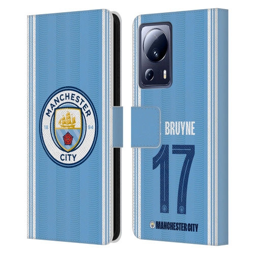 Manchester City Man City FC 2023/24 Players Home Kit Kevin De Bruyne Leather Book Wallet Case Cover For Xiaomi 13 Lite 5G