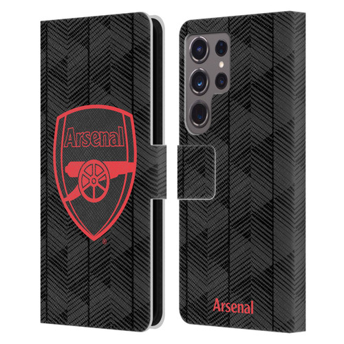 Arsenal FC Crest and Gunners Logo Black Leather Book Wallet Case Cover For Samsung Galaxy S24 Ultra 5G