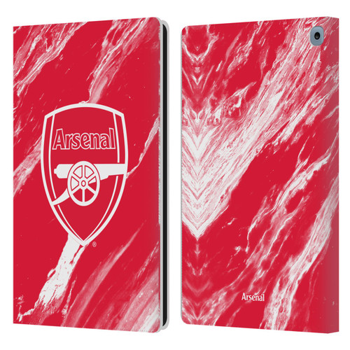 Arsenal FC Crest Patterns Red Marble Leather Book Wallet Case Cover For Amazon Fire HD 10 / Plus 2021