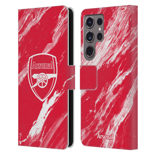 Arsenal FC Crest Patterns Red Marble Leather Book Wallet Case Cover For Samsung Galaxy S24 Ultra 5G