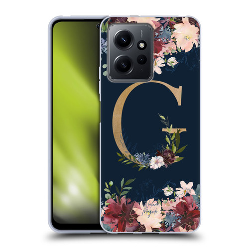 Nature Magick Floral Monogram Gold Navy Letter G Soft Gel Case for Xiaomi Redmi Note 12 4G