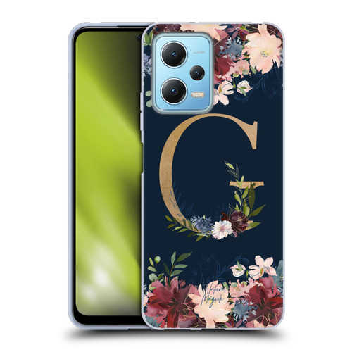 Nature Magick Floral Monogram Gold Navy Letter G Soft Gel Case for Xiaomi Redmi Note 12 5G