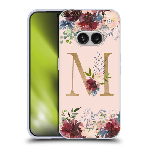 Nature Magick Flowers Monogram Rose Gold 1 Letter M Soft Gel Case for Nothing Phone (2a)