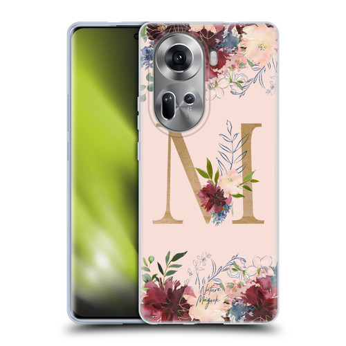 Nature Magick Flowers Monogram Rose Gold 1 Letter M Soft Gel Case for OPPO Reno11