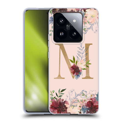 Nature Magick Flowers Monogram Rose Gold 1 Letter M Soft Gel Case for Xiaomi 14 Pro