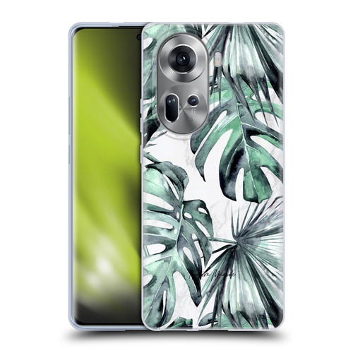 Nature Magick Tropical Palm Leaves On Marble Turquoise Green Island Soft Gel Case for OPPO Reno11