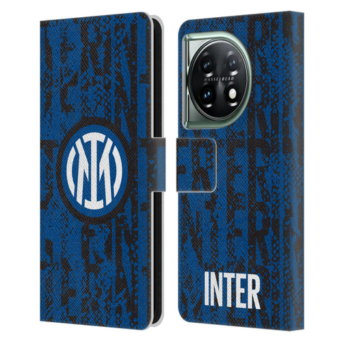 Fc Internazionale Milano Patterns Snake Wordmark Leather Book Wallet Case Cover For OnePlus 11 5G