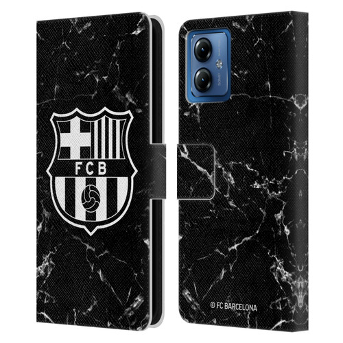 FC Barcelona Crest Patterns Black Marble Leather Book Wallet Case Cover For Motorola Moto G14