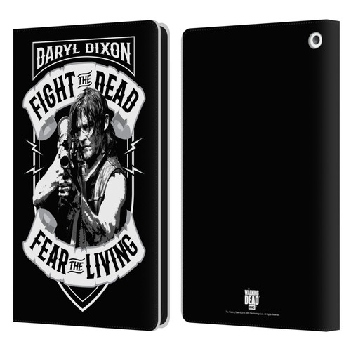 AMC The Walking Dead Daryl Dixon Biker Art RPG Black White Leather Book Wallet Case Cover For Amazon Fire HD 8/Fire HD 8 Plus 2020