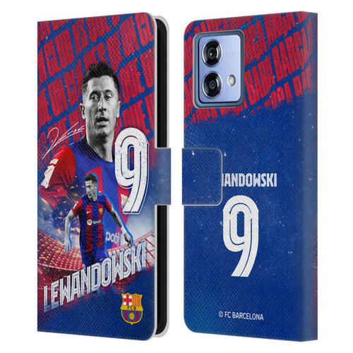 FC Barcelona 2023/24 First Team Robert Lewandowski Leather Book Wallet Case Cover For Motorola Moto G84 5G