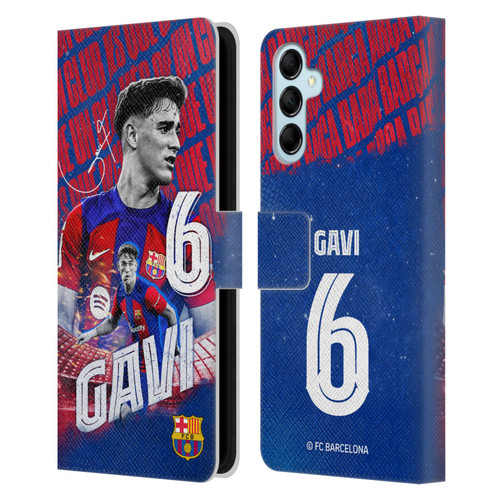 FC Barcelona 2023/24 First Team Gavi Leather Book Wallet Case Cover For Samsung Galaxy M14 5G