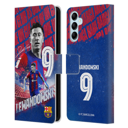 FC Barcelona 2023/24 First Team Robert Lewandowski Leather Book Wallet Case Cover For Samsung Galaxy M14 5G
