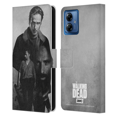 AMC The Walking Dead Double Exposure Rick Leather Book Wallet Case Cover For Motorola Moto G14