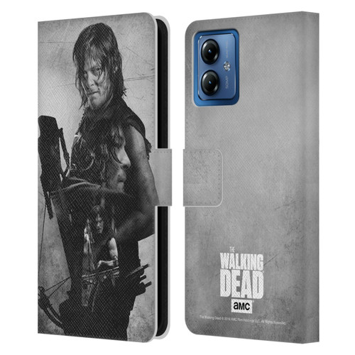 AMC The Walking Dead Double Exposure Daryl Leather Book Wallet Case Cover For Motorola Moto G14