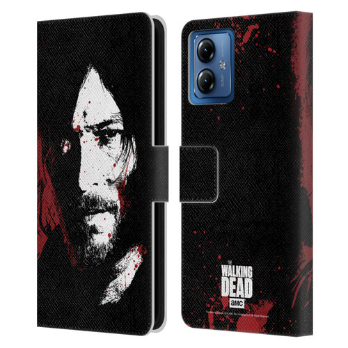 AMC The Walking Dead Gore Blood Bath Daryl Leather Book Wallet Case Cover For Motorola Moto G14