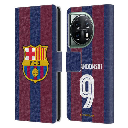 FC Barcelona 2023/24 Players Home Kit Robert Lewandowski Leather Book Wallet Case Cover For OnePlus 11 5G