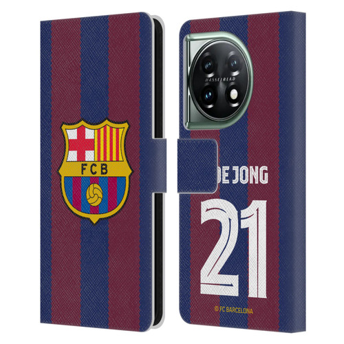 FC Barcelona 2023/24 Players Home Kit Frenkie de Jong Leather Book Wallet Case Cover For OnePlus 11 5G