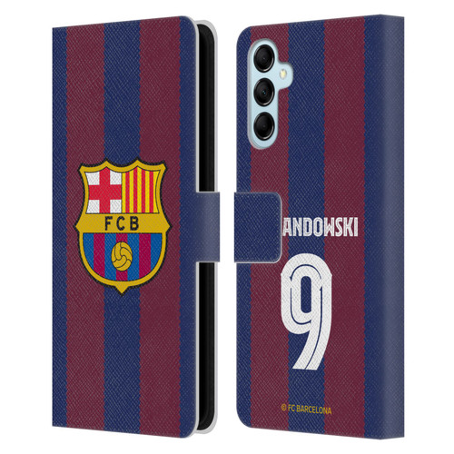 FC Barcelona 2023/24 Players Home Kit Robert Lewandowski Leather Book Wallet Case Cover For Samsung Galaxy M14 5G