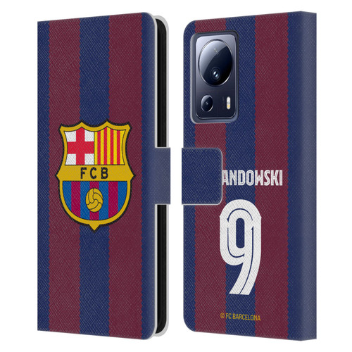 FC Barcelona 2023/24 Players Home Kit Robert Lewandowski Leather Book Wallet Case Cover For Xiaomi 13 Lite 5G