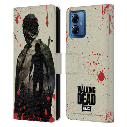 AMC The Walking Dead Silhouettes Rick Leather Book Wallet Case Cover For Motorola Moto G14