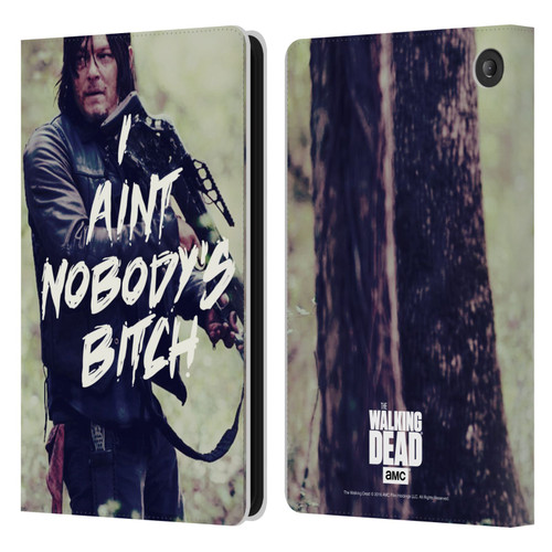 AMC The Walking Dead Typography Daryl Leather Book Wallet Case Cover For Amazon Fire 7 2022