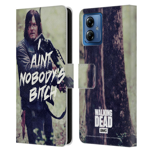 AMC The Walking Dead Typography Daryl Leather Book Wallet Case Cover For Motorola Moto G14