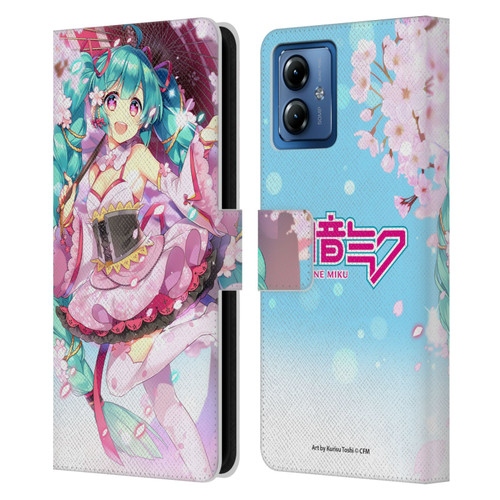 Hatsune Miku Graphics Sakura Leather Book Wallet Case Cover For Motorola Moto G14