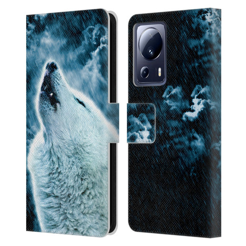 Simone Gatterwe Animals 2 Howling Wolf Leather Book Wallet Case Cover For Xiaomi 13 Lite 5G