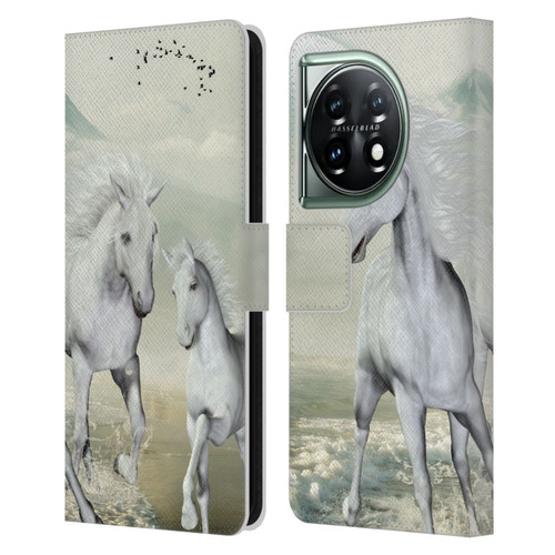 Simone Gatterwe Horses White On The Beach Leather Book Wallet Case Cover For OnePlus 11 5G