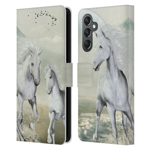 Simone Gatterwe Horses White On The Beach Leather Book Wallet Case Cover For Samsung Galaxy A25 5G