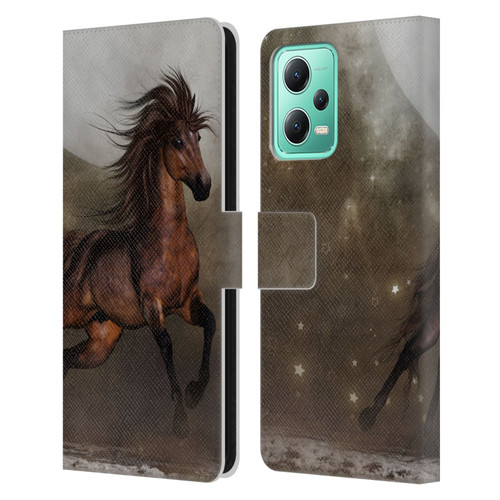 Simone Gatterwe Horses Brown Leather Book Wallet Case Cover For Xiaomi Redmi Note 12 5G