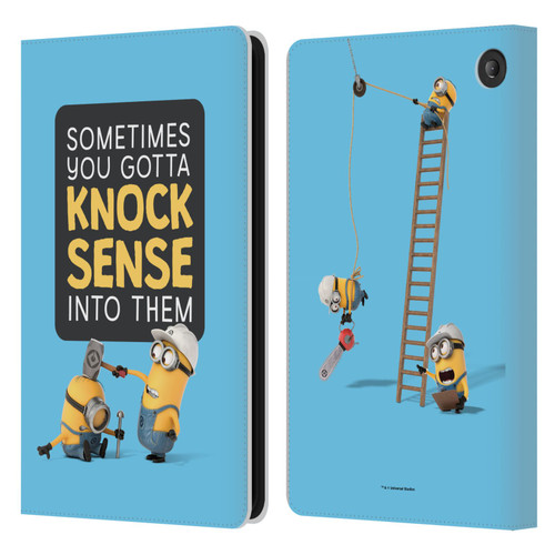 Despicable Me Funny Minions Knock Sense Leather Book Wallet Case Cover For Amazon Fire 7 2022