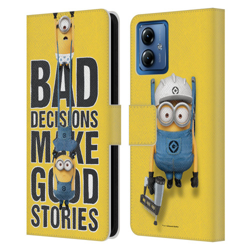 Despicable Me Funny Minions Bad Decisions Leather Book Wallet Case Cover For Motorola Moto G14