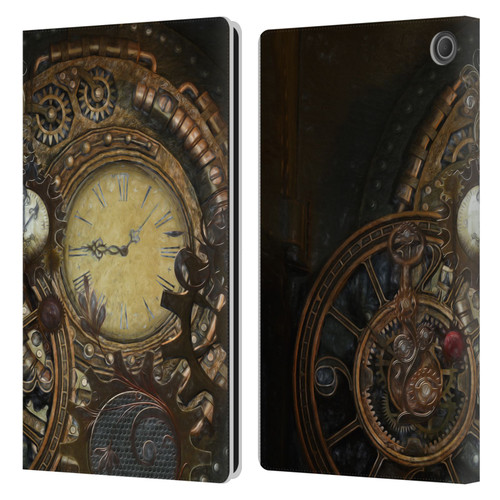 Simone Gatterwe Steampunk Clocks Leather Book Wallet Case Cover For Amazon Fire Max 11 2023