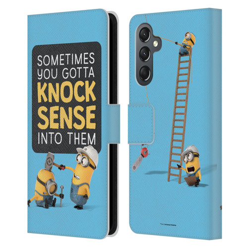 Despicable Me Funny Minions Knock Sense Leather Book Wallet Case Cover For Samsung Galaxy A25 5G