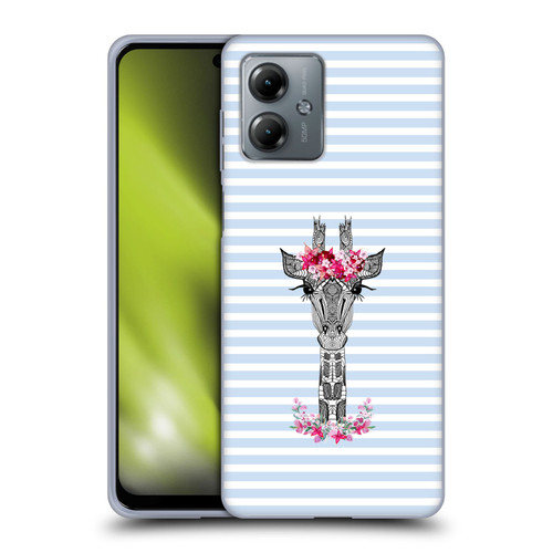 Monika Strigel Flower Giraffe And Stripes Blue Soft Gel Case for Motorola Moto G14
