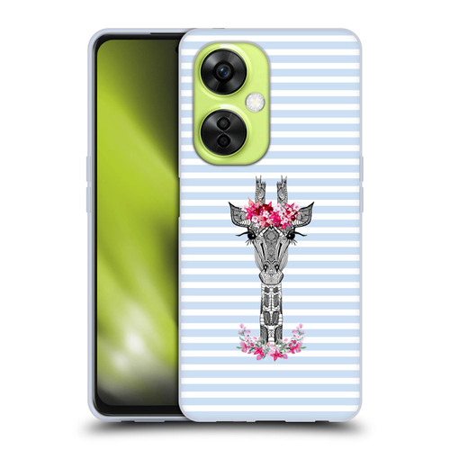 Monika Strigel Flower Giraffe And Stripes Blue Soft Gel Case for OnePlus Nord CE 3 Lite 5G