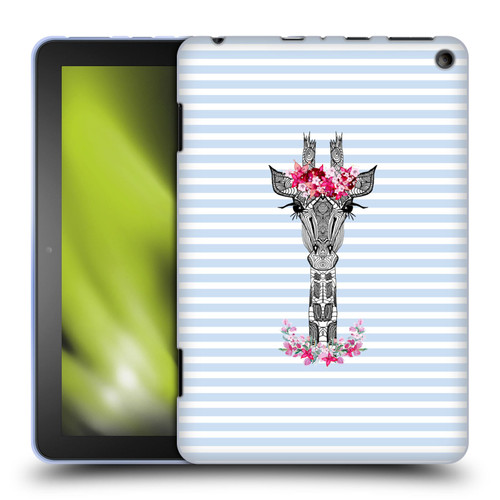 Monika Strigel Flower Giraffe And Stripes Blue Soft Gel Case for Amazon Fire HD 8/Fire HD 8 Plus 2020