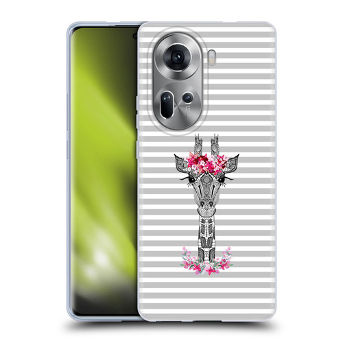 Monika Strigel Flower Giraffe And Stripes Grey Soft Gel Case for OPPO Reno11