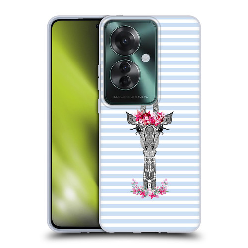 Monika Strigel Flower Giraffe And Stripes Blue Soft Gel Case for OPPO Reno11 F 5G / F25 Pro 5G