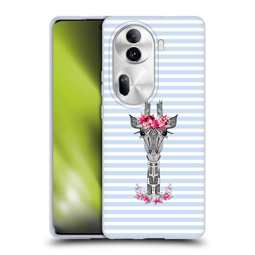 Monika Strigel Flower Giraffe And Stripes Blue Soft Gel Case for OPPO Reno11 Pro