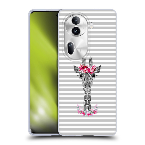 Monika Strigel Flower Giraffe And Stripes Grey Soft Gel Case for OPPO Reno11 Pro