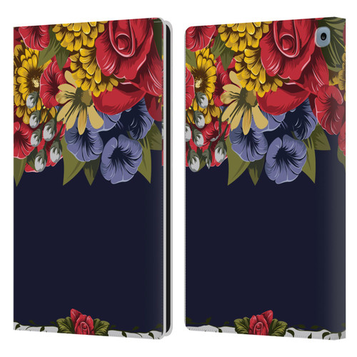 Frida Kahlo Red Florals Blooms Leather Book Wallet Case Cover For Amazon Fire HD 10 / Plus 2021