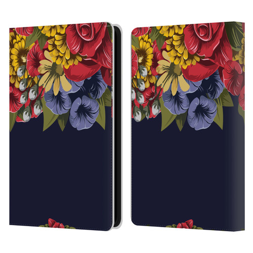 Frida Kahlo Red Florals Blooms Leather Book Wallet Case Cover For Amazon Kindle Paperwhite 5 (2021)