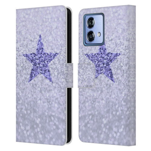 Monika Strigel Glitter Star Pastel Lilac Leather Book Wallet Case Cover For Motorola Moto G84 5G