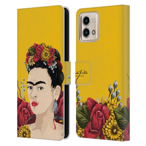 Frida Kahlo Red Florals Portrait Leather Book Wallet Case Cover For Motorola Moto G Stylus 5G 2023
