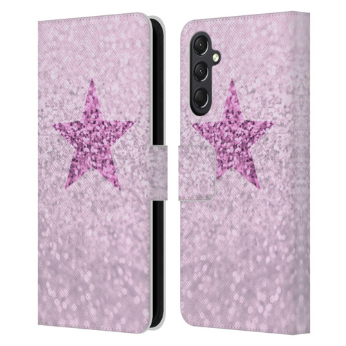 Monika Strigel Glitter Star Pastel Pink Leather Book Wallet Case Cover For Samsung Galaxy A24 4G / M34 5G