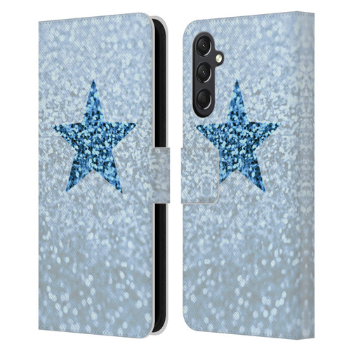Monika Strigel Glitter Star Pastel Rainy Blue Leather Book Wallet Case Cover For Samsung Galaxy A24 4G / M34 5G